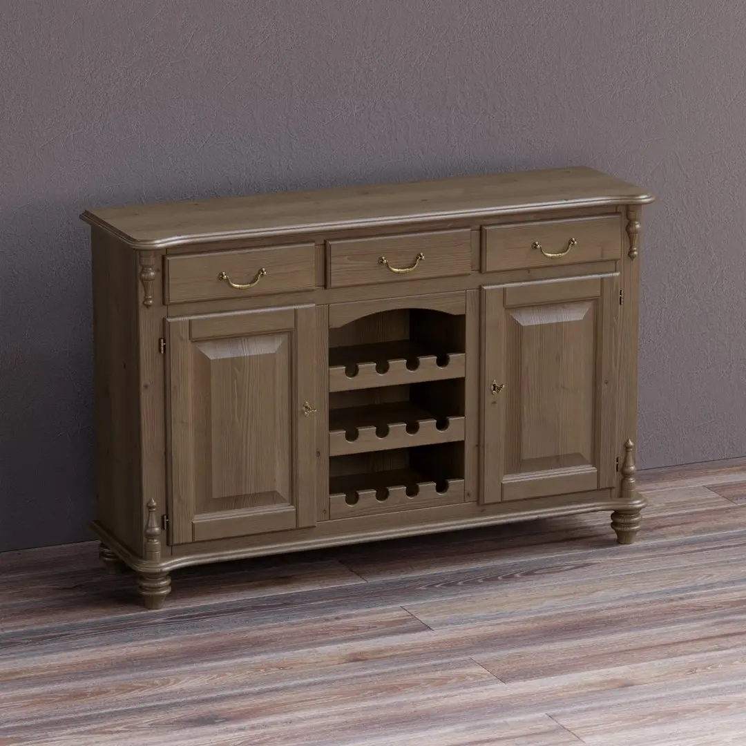 Тумба массив сосны Скандия 2-дверная с 3 ящиками с бутылочницей 1.17.02