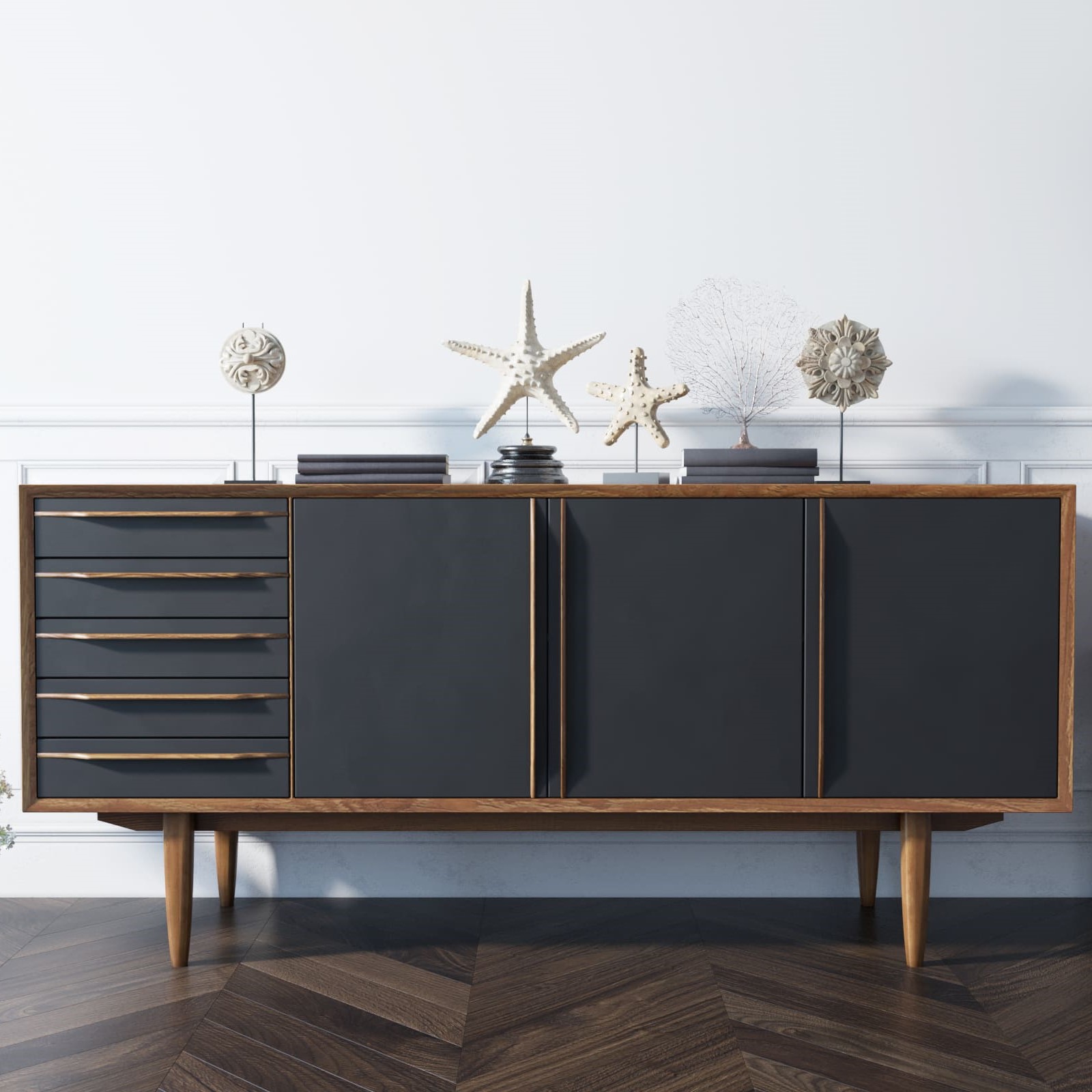 Комод с ящиками "Bruni Black" три дверки