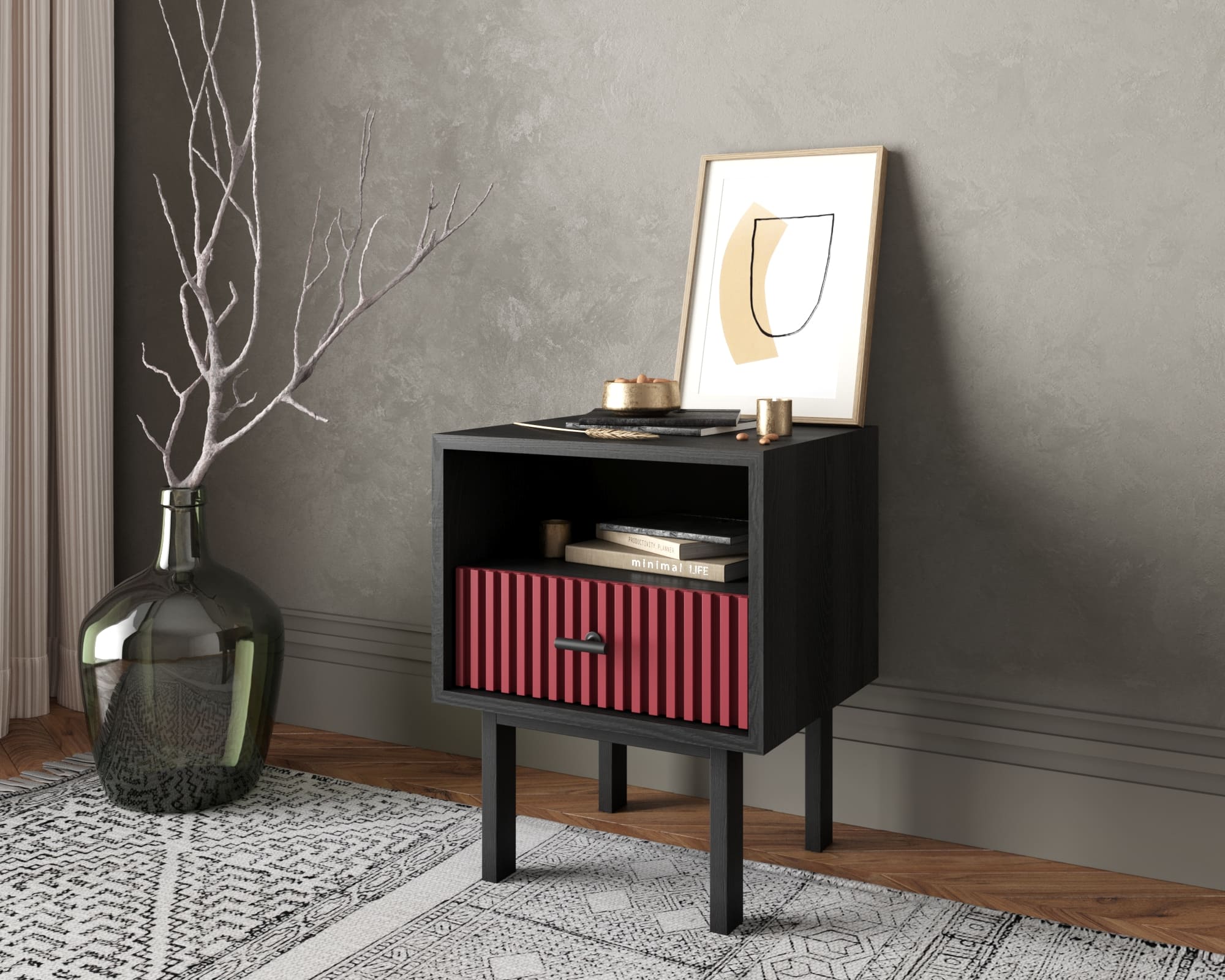 Тумбочка с нижним ящиком "Emerson" арт EM17/red/L