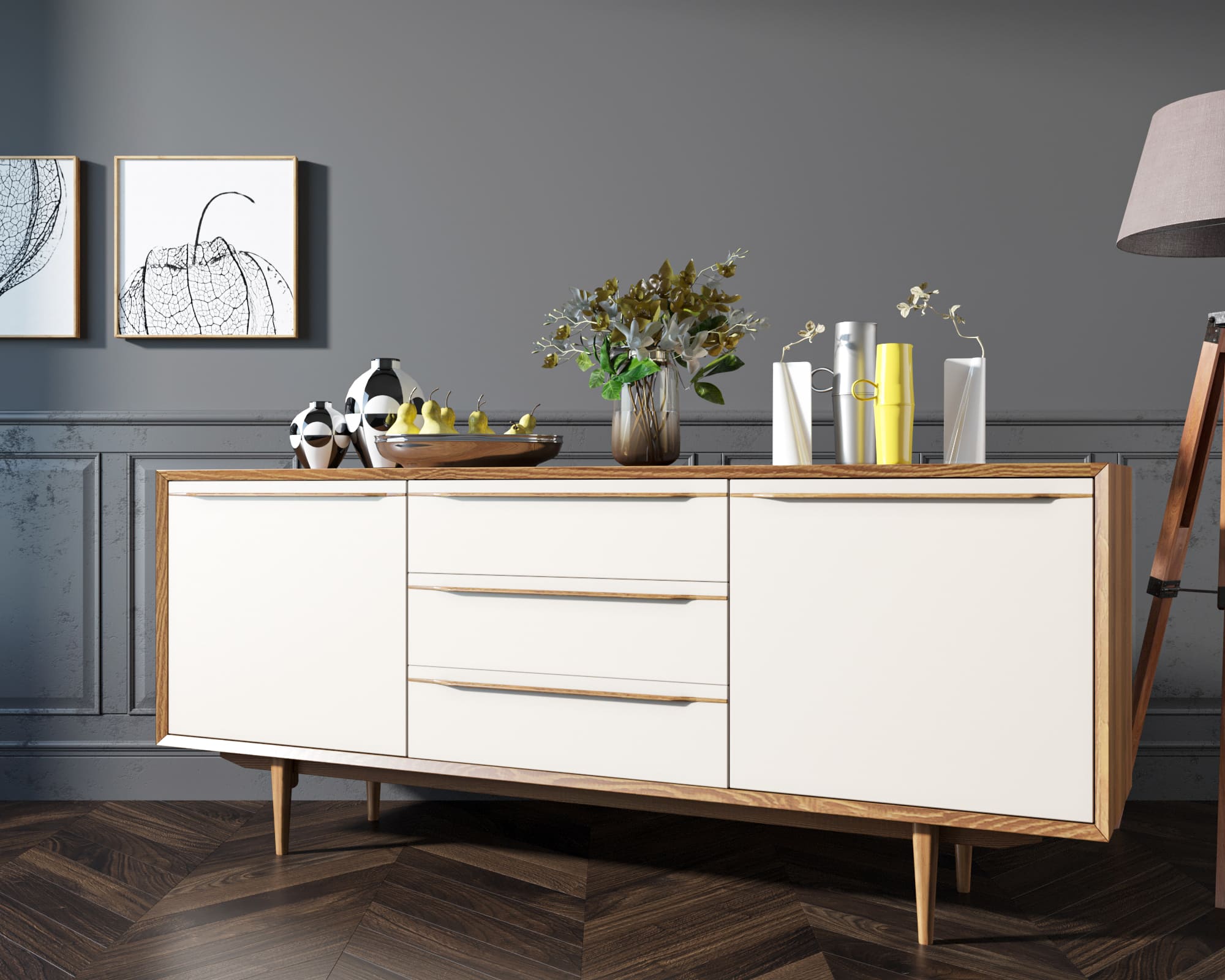 Комод "Bruni white" с тремя ящиками и дверками