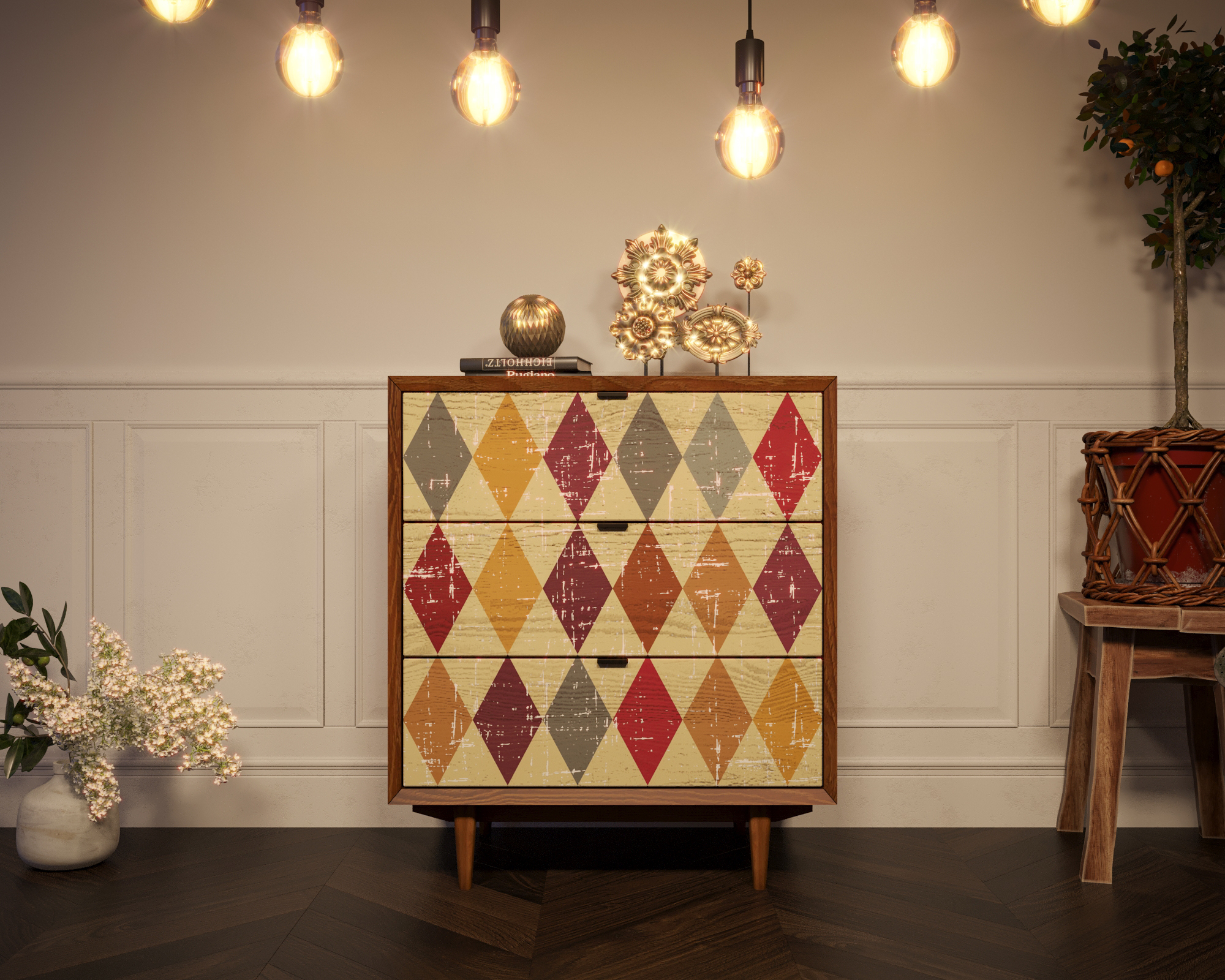 Комод массив дерева в Скандинавском стиле "Bruni print" на три ящика