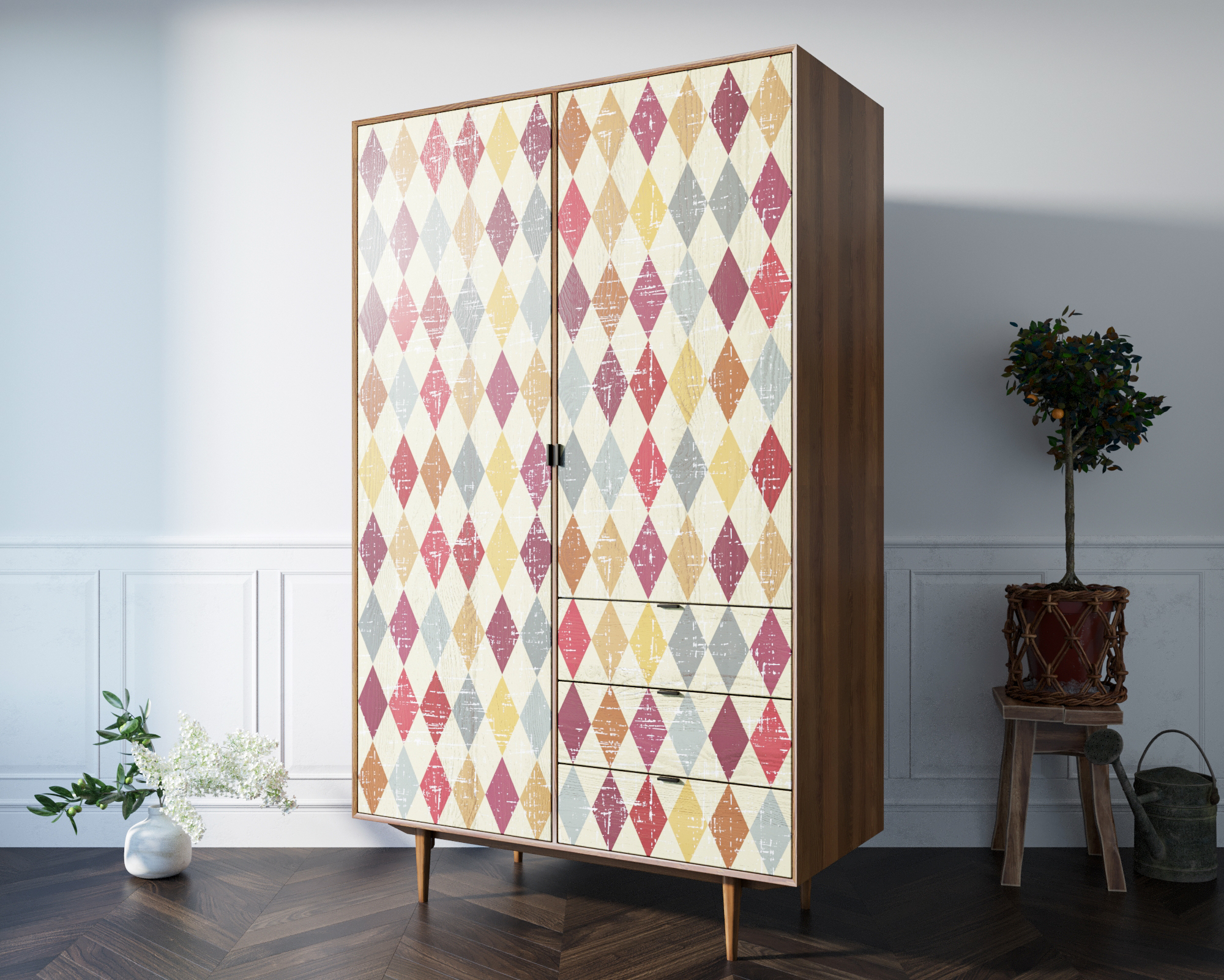 Шкаф из дерева в скандинавском стиле "Bruni print" с ящиками