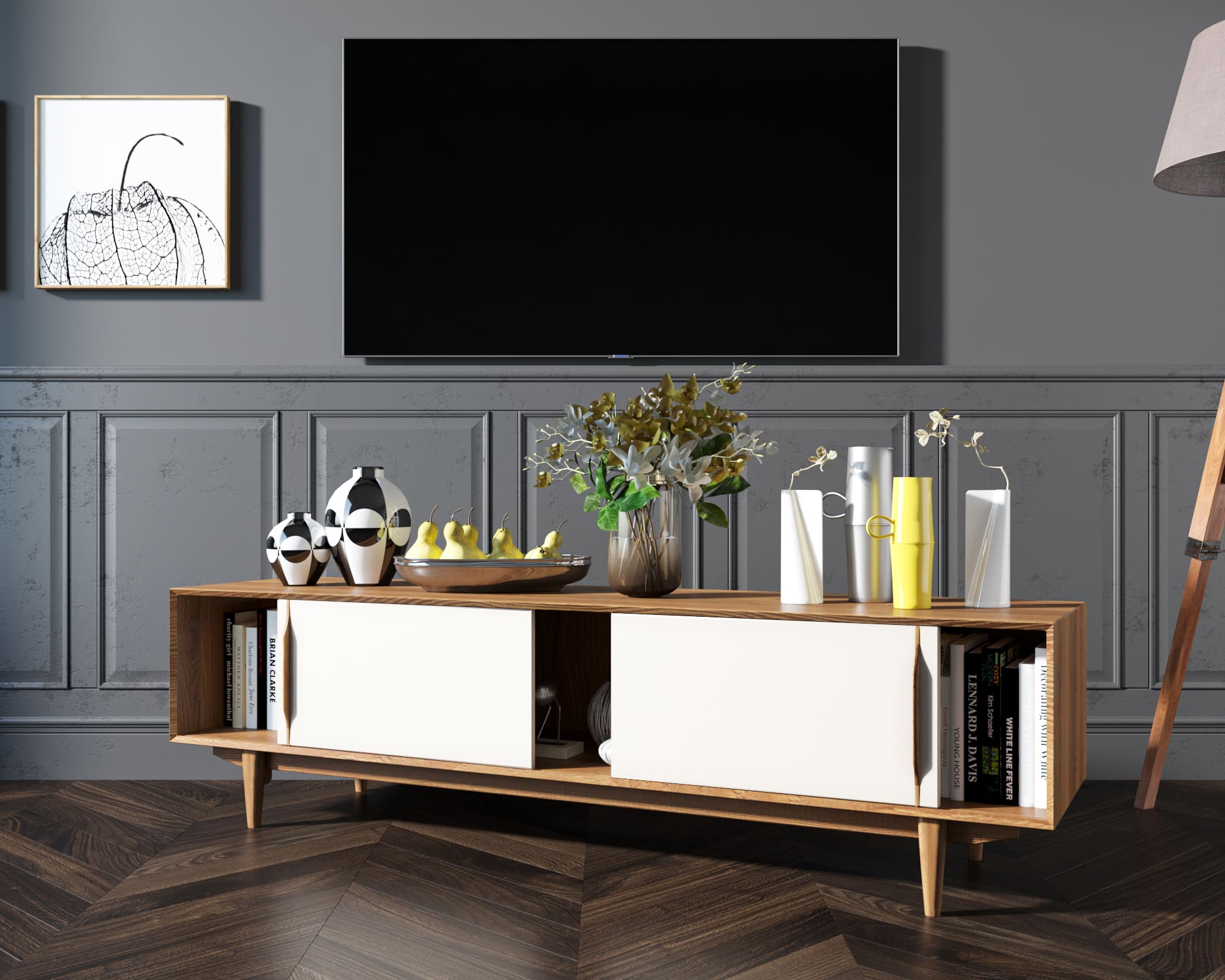 Консоль из дерева в Скандинавском стиле под TV "Bruni white"