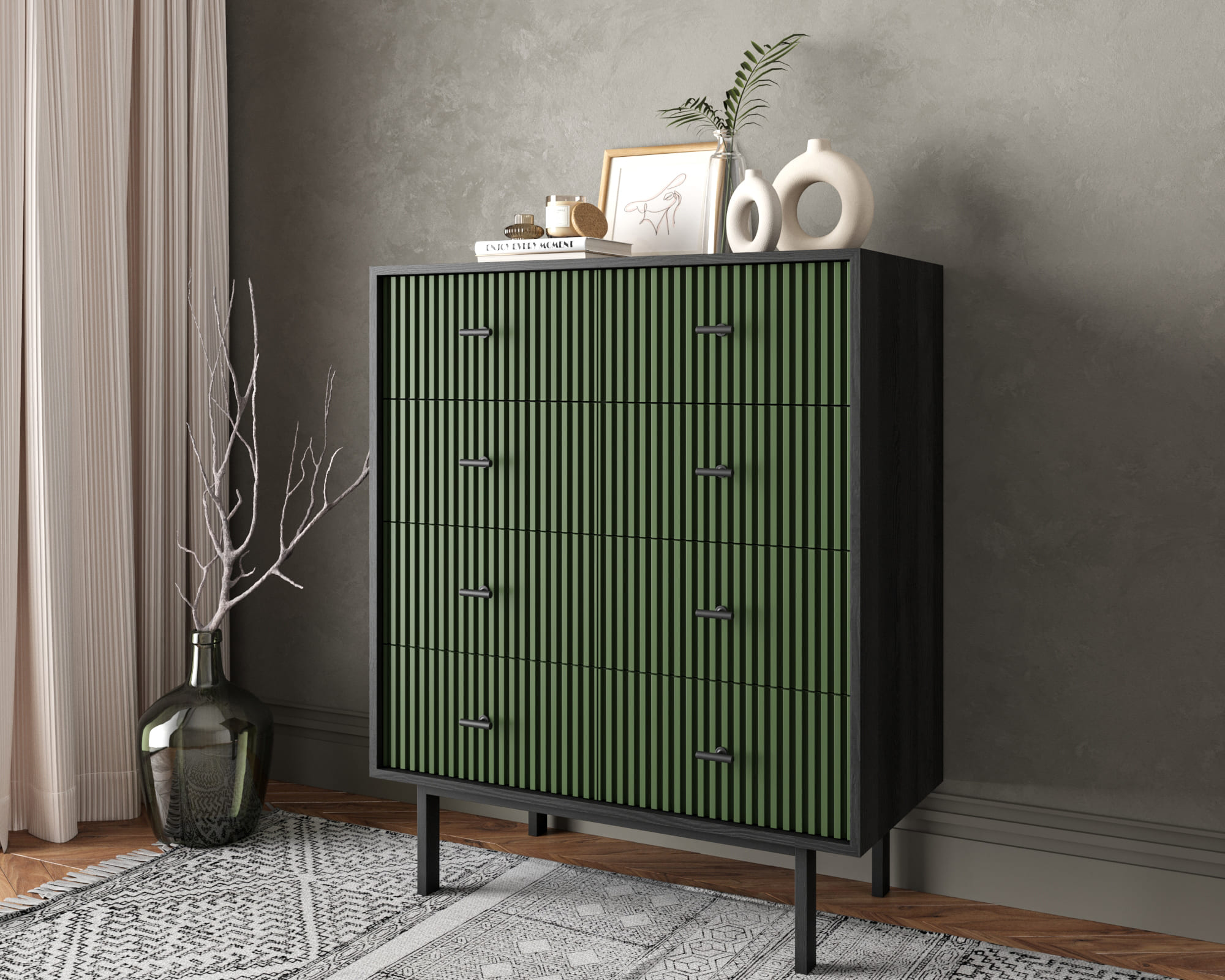 Комод на восемь ящиков "Emerson" арт EM20/green/L