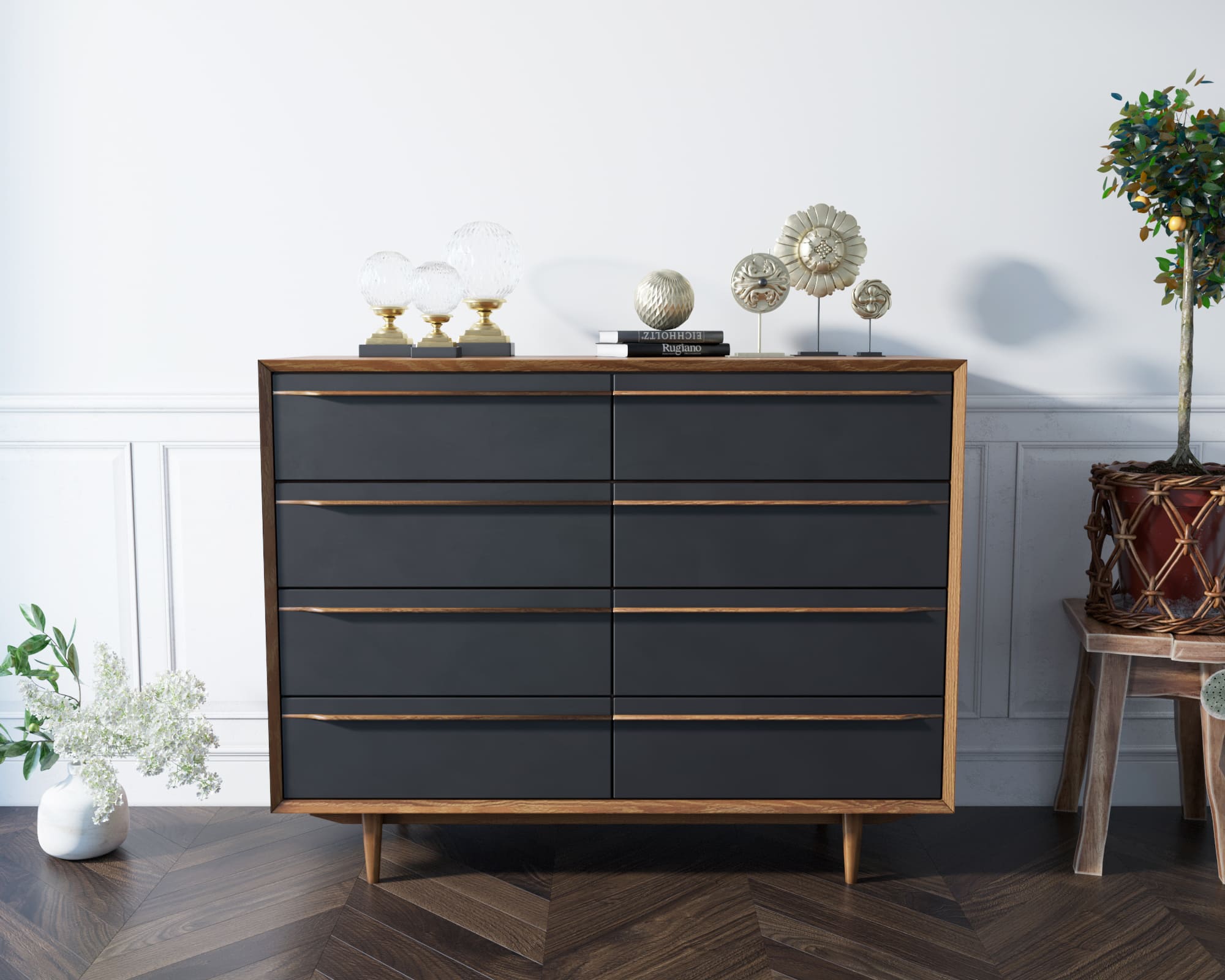 Комод массив «Bruni Black" на восемь ящиков