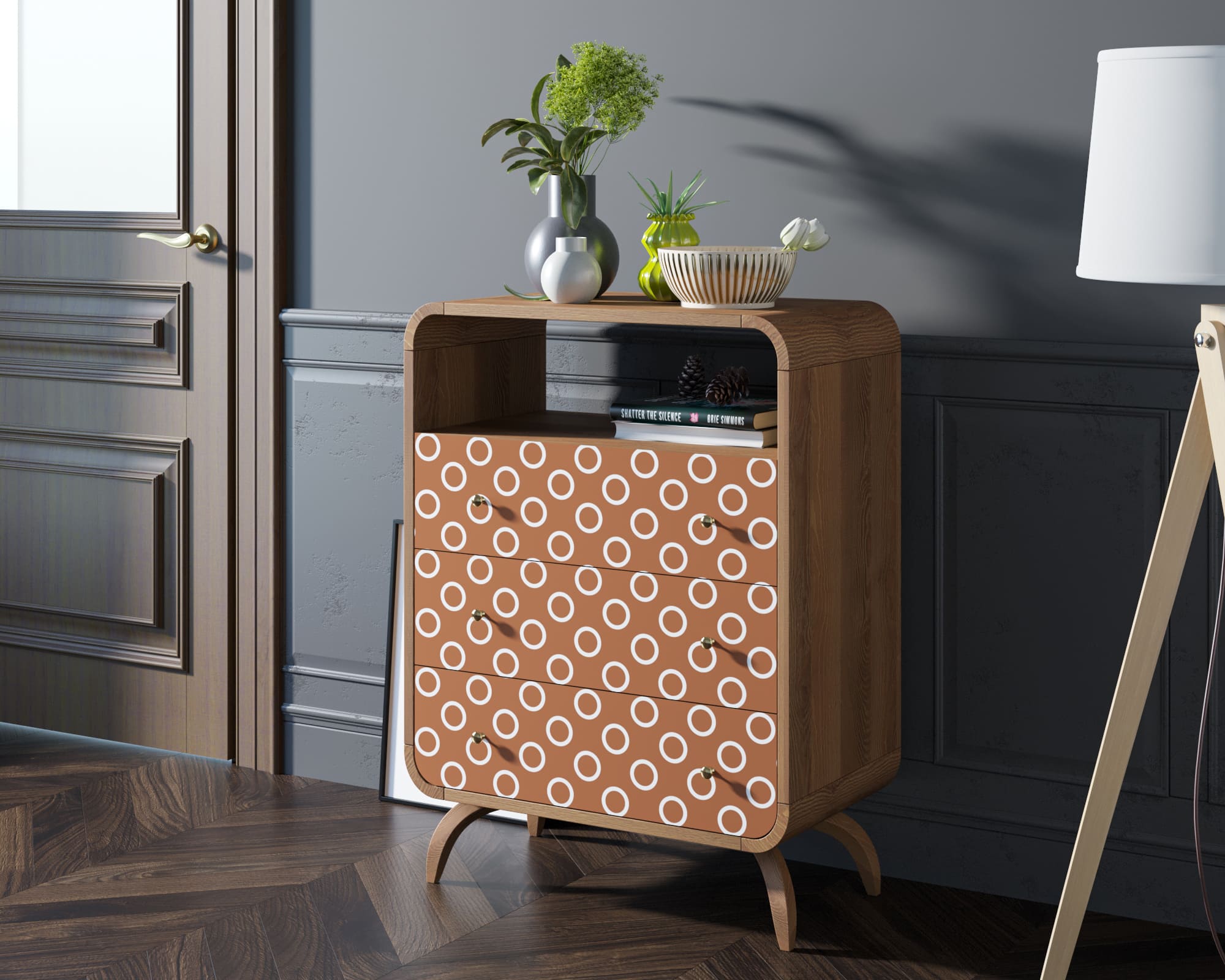 Высокий комод с тремя ящиками и полкой "Ellipse print" принт 3