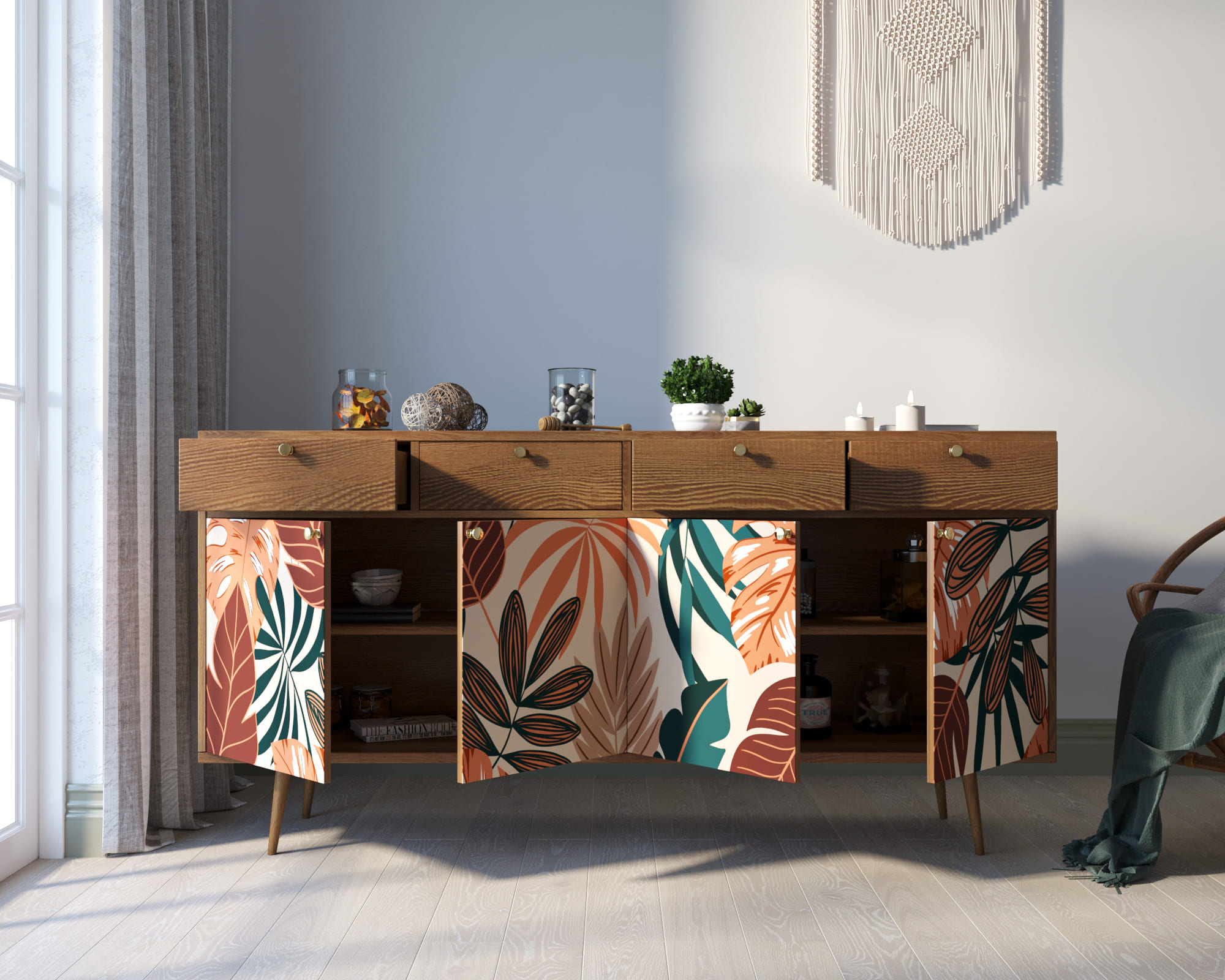 Комод из дерева "Berber" четыре дверки и четыре ящика