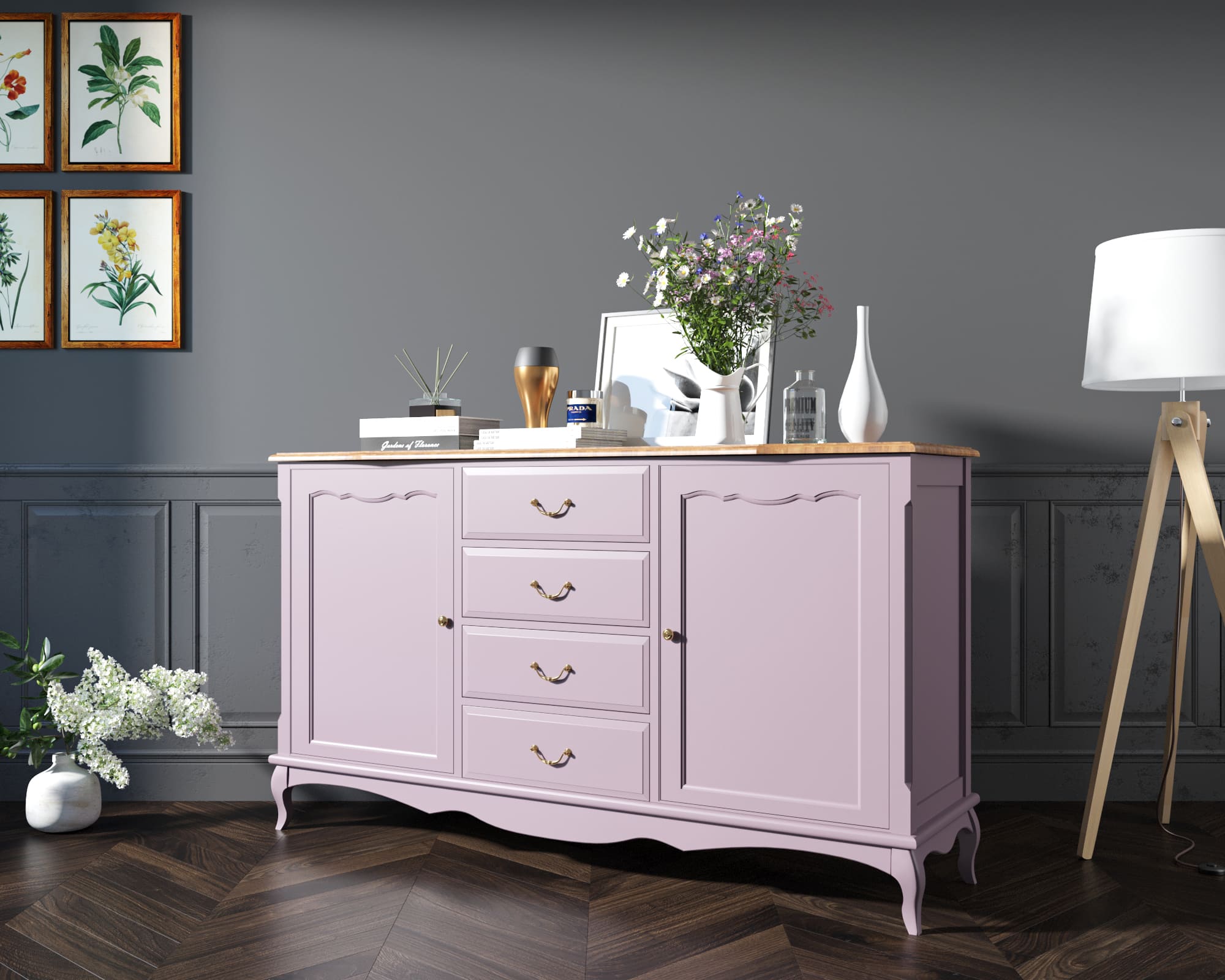 Комод из дерева "Leontina lavanda" с дверками и ящиками