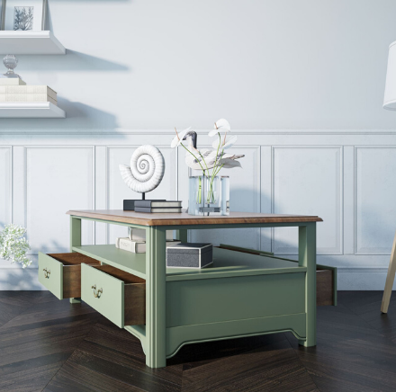 Стол из дерева в стиле Прованс журнальный "Olivia" 4 ящика.