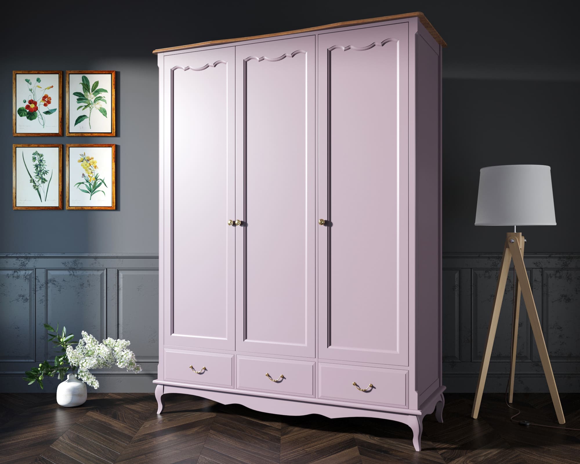 Шкаф Leontina Lavanda для одежды трехстворчатый с ящиками арт ST9327KR/3L