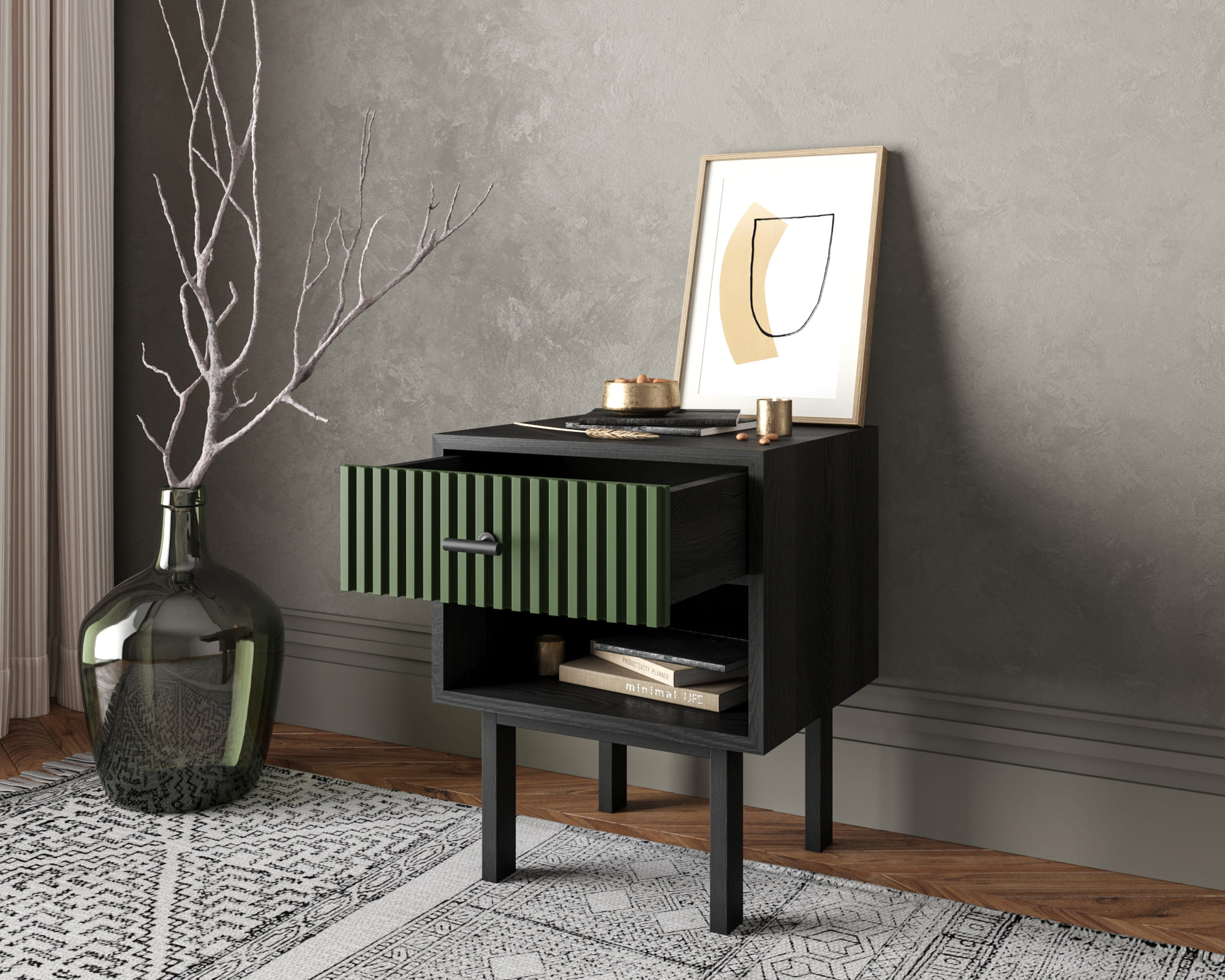 Тумбочка с верхним ящиком "Emerson" арт EM11/green/L