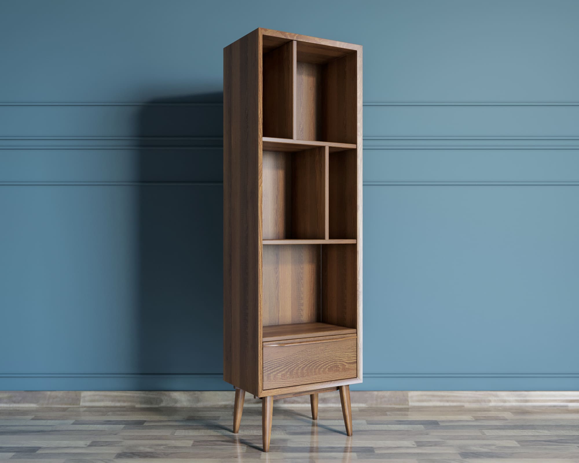 Узкий стеллаж с ящиком и полками "Bruni"