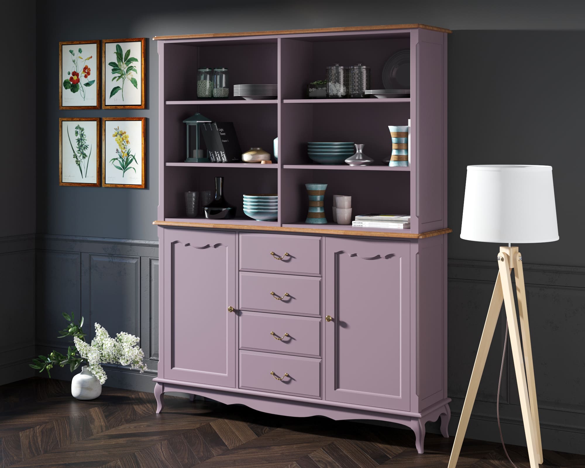 Шкаф 4 ящика массив Leontina Lavanda с открытым верхом арт ST9351/2L