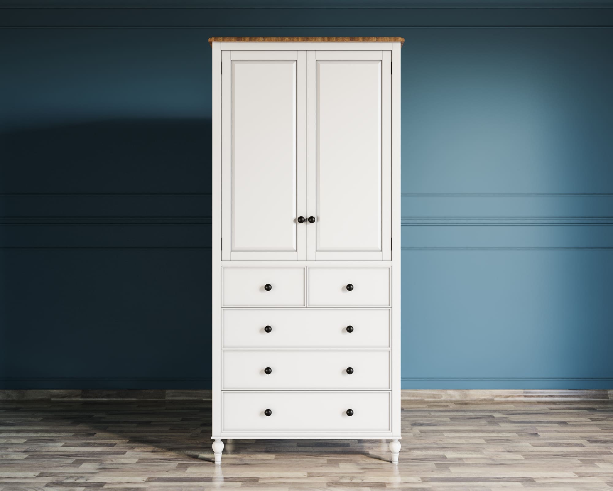 Шкаф с 5 ящиками белый на ножках двухстворчатый «Odri"