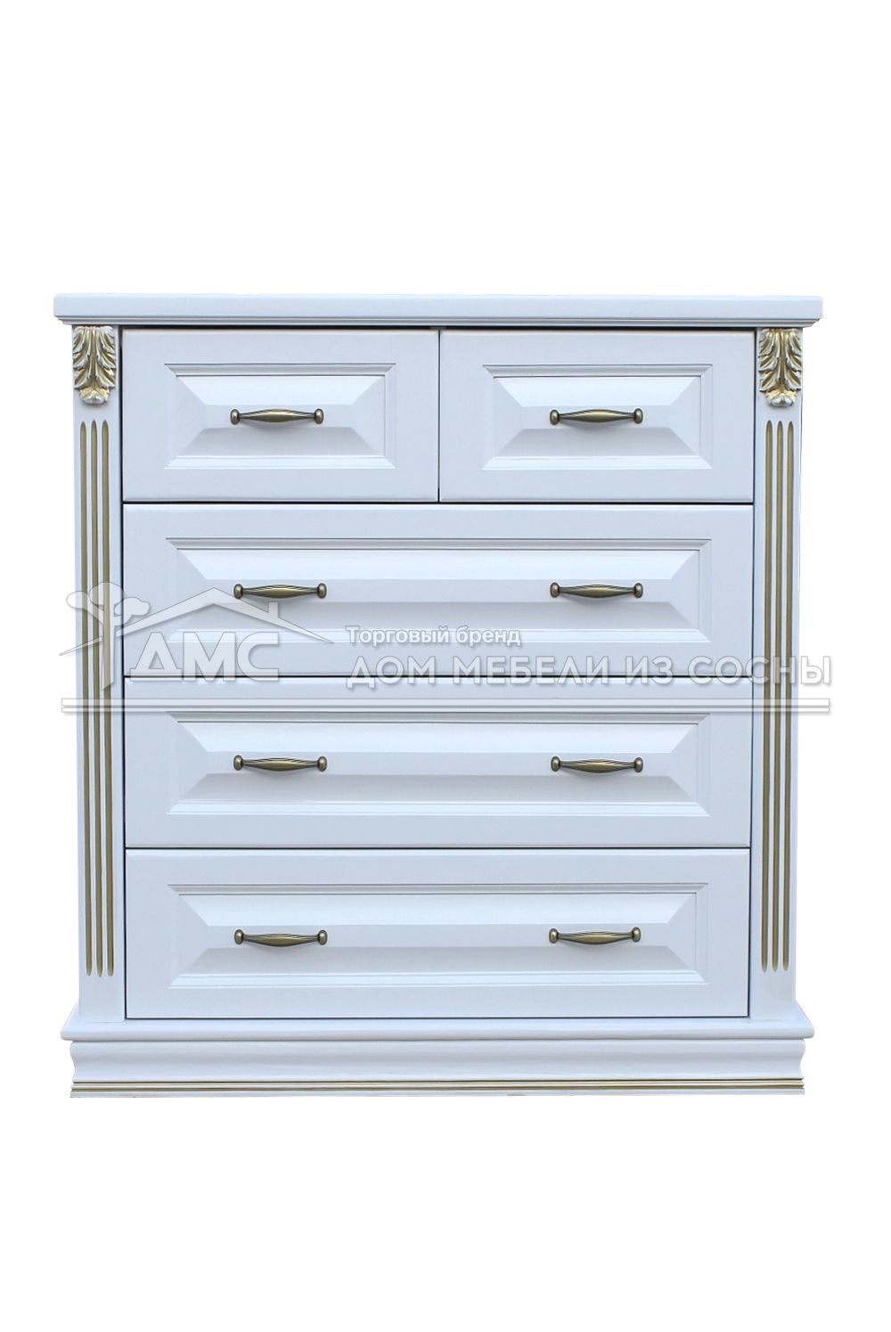 Комод с 5 ящиками белый Оливия