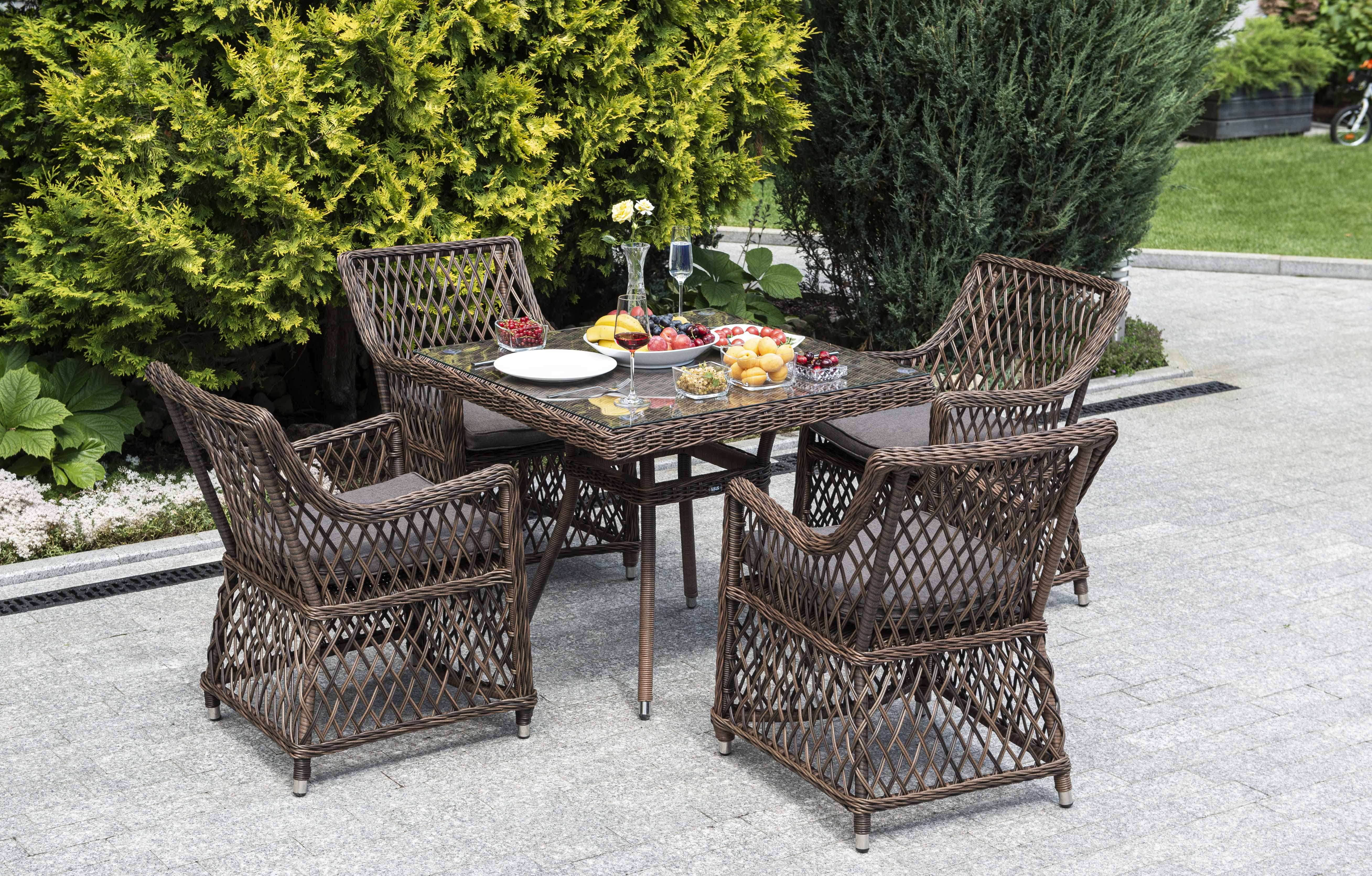 "Арлиш" обеденная группа плетеная на 4 персоны, цвет коричневый