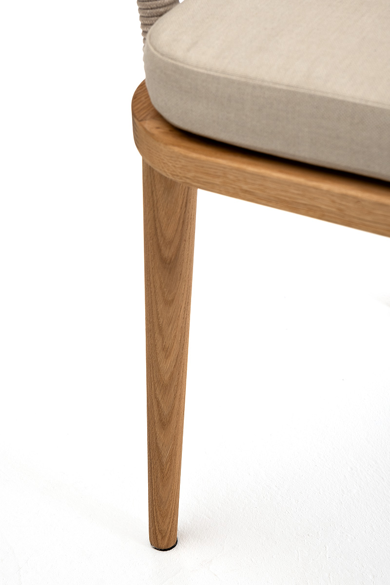 "Леонардо" стул плетеный из роупа, основание дуб, роуп бежевый круглый, ткань бежевая